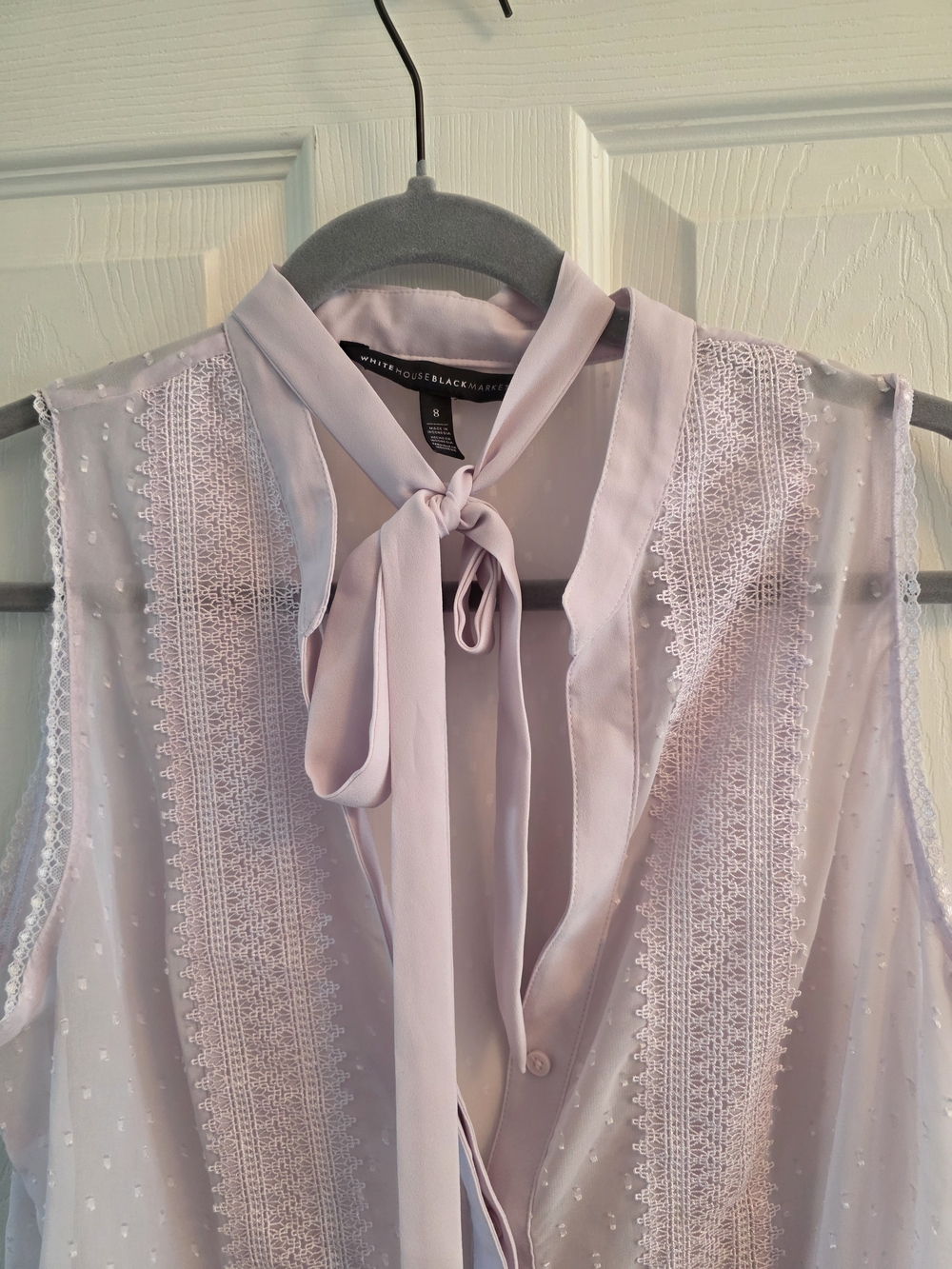 White House Black Market Soft Lilac Tie-Neck Sleeveless Blouse